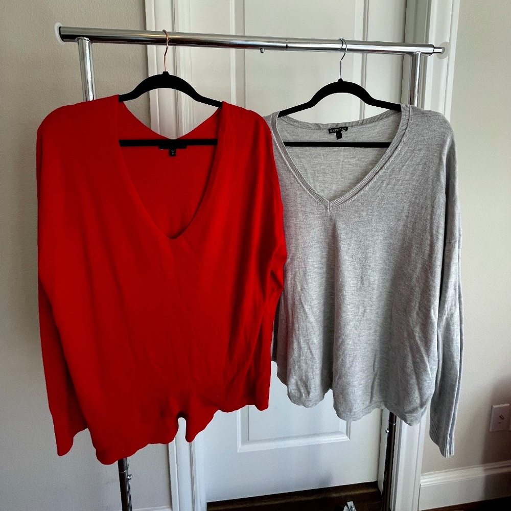 2 Express oversized sweaters Red and Gray Sz L